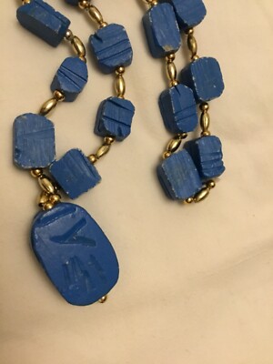 Collier Vintage Scarabée Bleu - Pierre, état Correct - Longueur Variable (voir Photo)