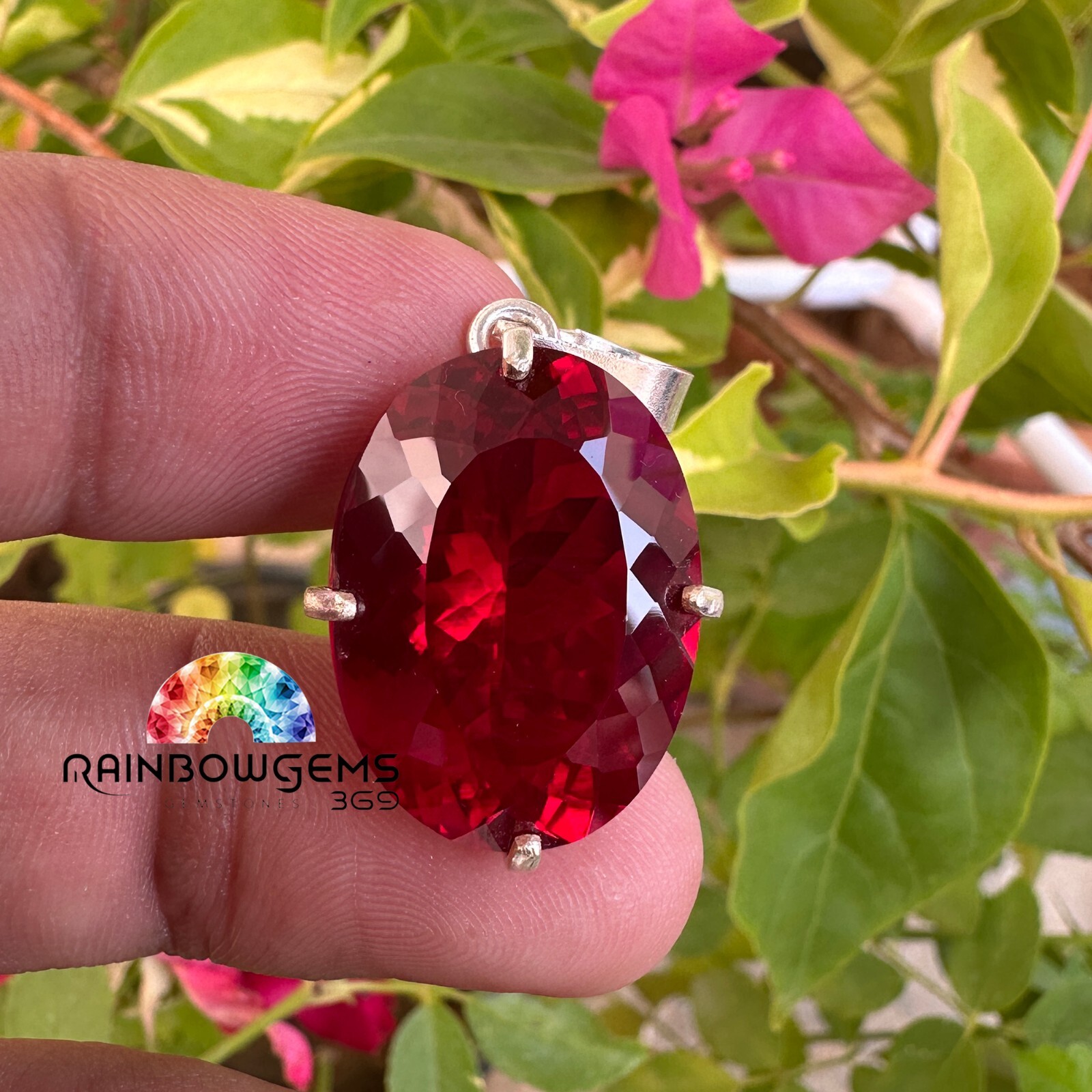 40.70ct Natural Red Ruby Gemstone 925 Sterling Silver Oval Pendant