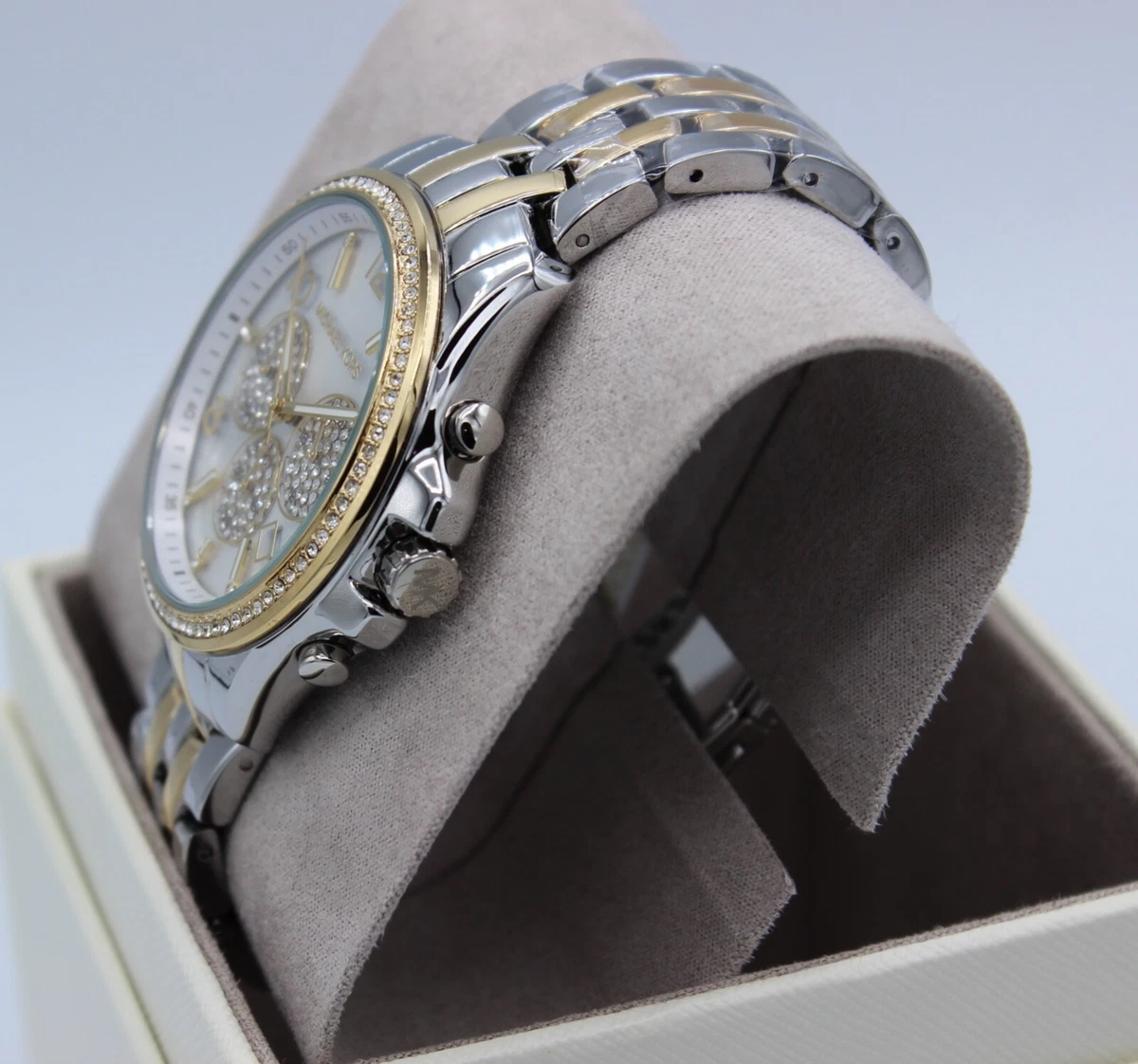 NEW AUTHENTIC MICHAEL KORS PILOT SILVER GOLD CHRONOGRAPH WOMEN
