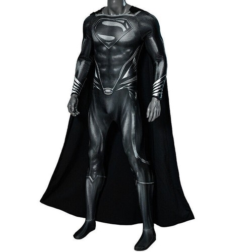 Black Superman Cos Jumpsuit Cloak Cosplay Justice League Costume Suit Halloween - Picture 4 of 14