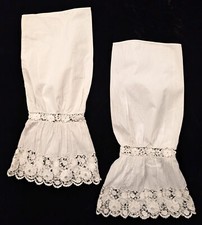 CIVIL WAR ERA 1850 S HAND EMBROIDERED WHITE UNDERSLEEVES FOR DRESS W FLORALS