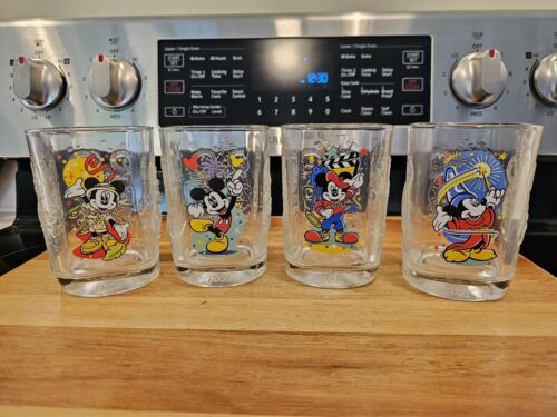 Vintage 2000 McDonald’s 4 Pc Walt Disney World Celebration Glasses Mickey Mouse - Afbeelding 1 van 10