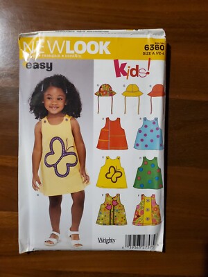90s New Look Pattern 6360 Uncut Toddler Girls Sleeveless Shift Dress 1/2 1 2 3 4