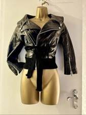 Black Belt Corset Knit Ribbed Leather Biker Bomber Moto Sexy Crop Jacket 0 4 6 8