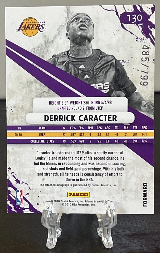 2010 Rookies & Stars Longevity Signatures /799 Derrick Caracter RC Auto Lakers - Image 2 of 3