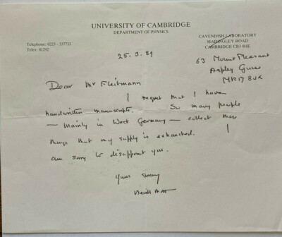 Nevill Francis Mott   - Nobelpreis Physik 1977  - original Autograph