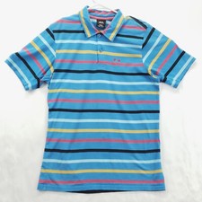 Oakley Polo Shirt Mens Medium Blue Black Striped Short Sleeve Regular Fit flaw