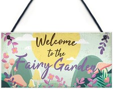 Welcome to The Fairy Garden Hanging Wood Signs Plaque for 10x5inch 033