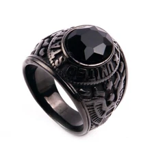 Vintage Black CZ US Eagle Army Ring Stainless Steel Veteran Ring Black Size 7-13