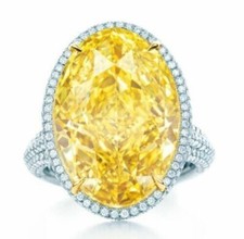 Oval Shape Yellow Lab Created Citrine  CZ with Halo Style Women's Ring