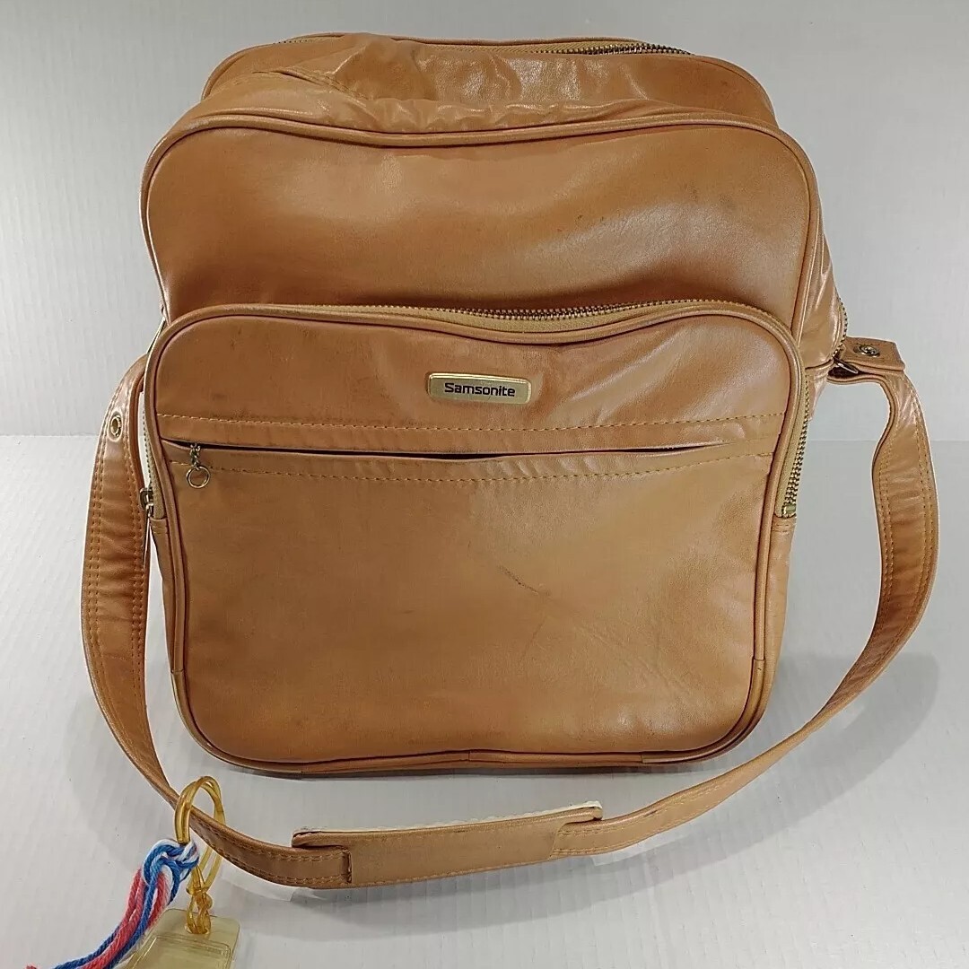 Vintage Samsonite Luggage Overnight Shoulder Bag Carry On Tan Leather
