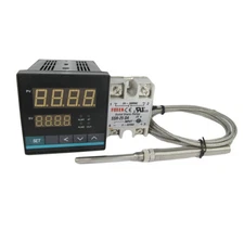 Universal PID Temp Controller w SSR and High Temp Probe (1250℃ , 2 Alarms)