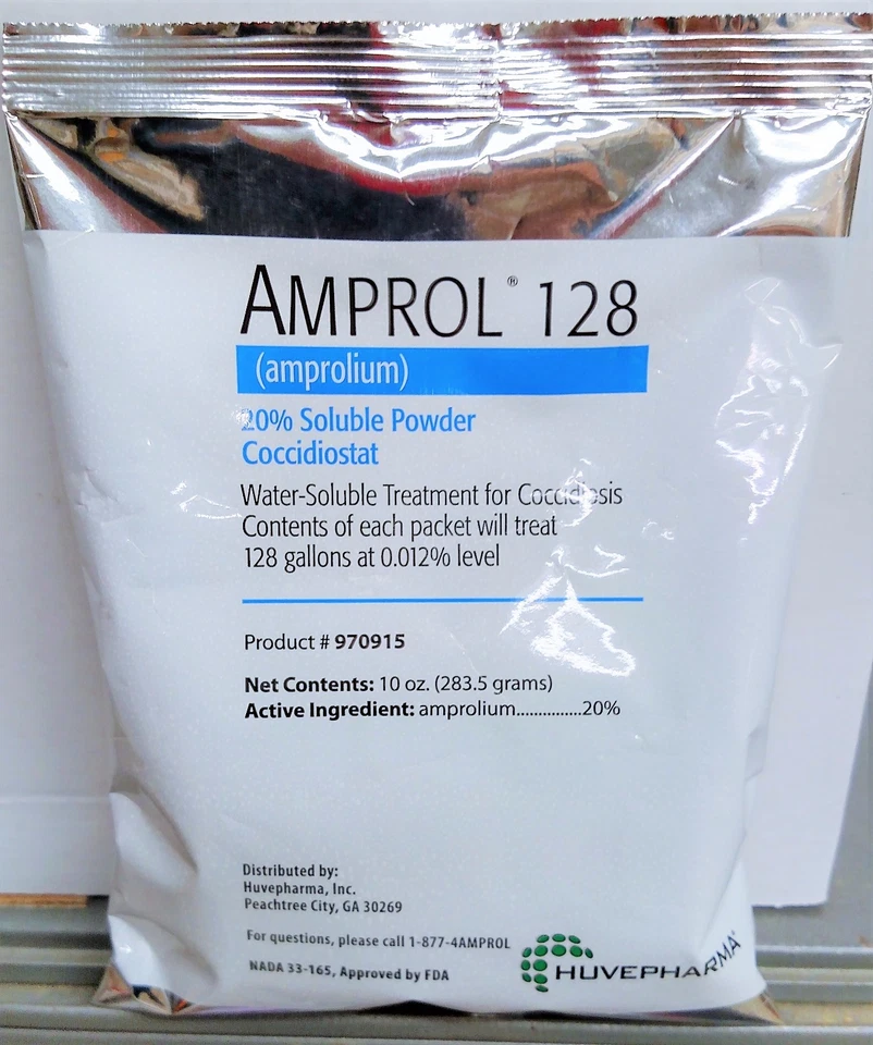 HUVEPHARMA Amprol 128 (amprolium) 20% Soluble Powder 10 oz Cocci treats 128 gallons