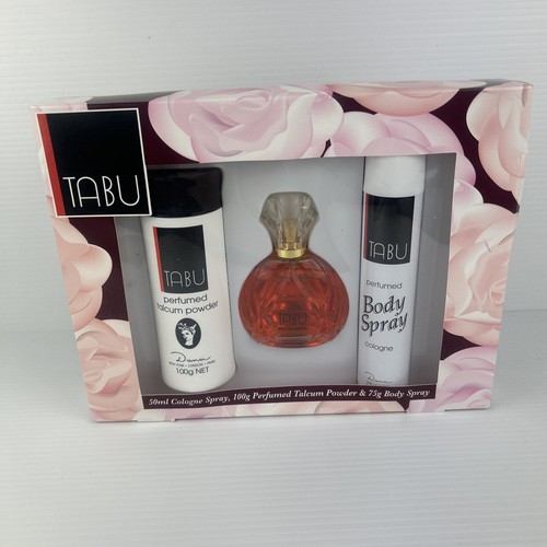 Tabu by Dana Gift Set Cologne Spray Perfume, Body Spray, Talc New No