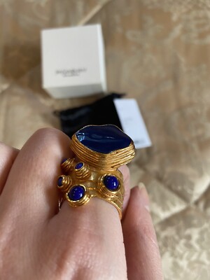Vintage Yves saint laurent YSL blue gold enamel cabochon