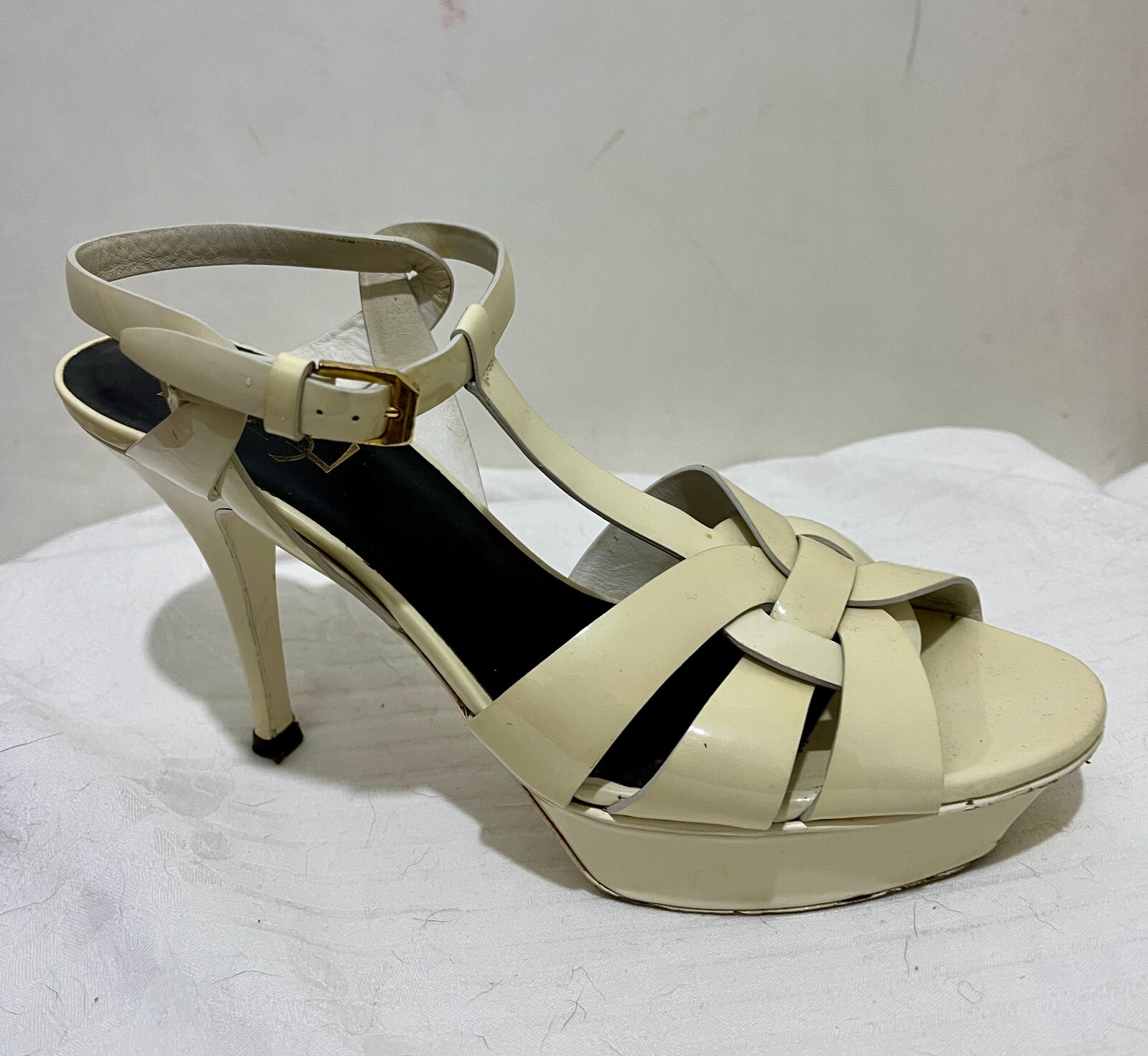 Saint Laurent patent cream Tribute heels, EU 39.5 UK 6.5