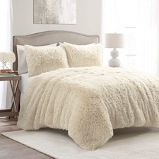 Emma Soft Fluffy Faux Fur Oversized Comforter Set Full/queen Wheat Warm Plush 3
