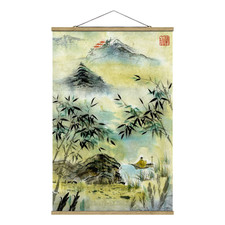 Stoffbild Japanischer Bambuswald - Textil; Massivholz (Holzart) - Gelb - 35cm x