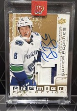 Brock Boeser 2017-18 Upper Deck Premier Autograph Rookie Patch Card 02/15. rookie card picture