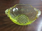 Lancaster Yellow Etched Depression Glass 2 Handled Bowl with a cane bottom 6.5”