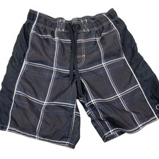 Ocean Pacific OP Mens Board Shorts Size M 32-34 Black Plaid Swimwear Casual