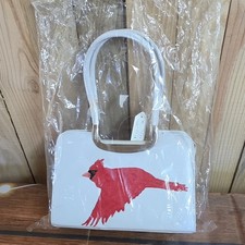 Red Cardinal White Tote Bag Purse Hand Painted Birds Nature Art