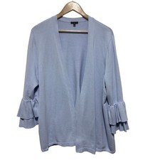 Talbots Cardigan Women 3X Petite Plus Periwinkle Ruffle Flare Sleeve Open Front