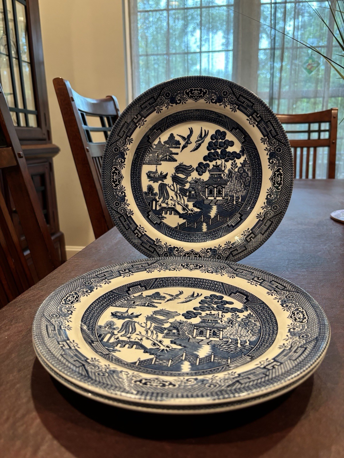 3 Vintage Churchill Blue Willow Dinner Plates Made In England Chinoiserie Style