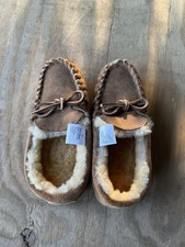 L.L Bean Slippers Size 1 Tan Suede Faux Fur Lined