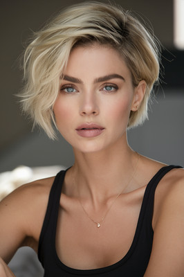 Short Ombre White Blonde Bob Cut Wigs Brown Root 100% Human Hair Lace Front Wigs