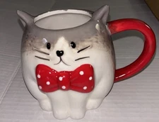 Target Wondershop Cat w Polka Dot Bow Tie Shape Coffee Tea Mug Earthenware Fat
