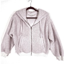 American Eagle Womens Sherpa Zip Up Hoodie Cream Teddy Jacket Medium