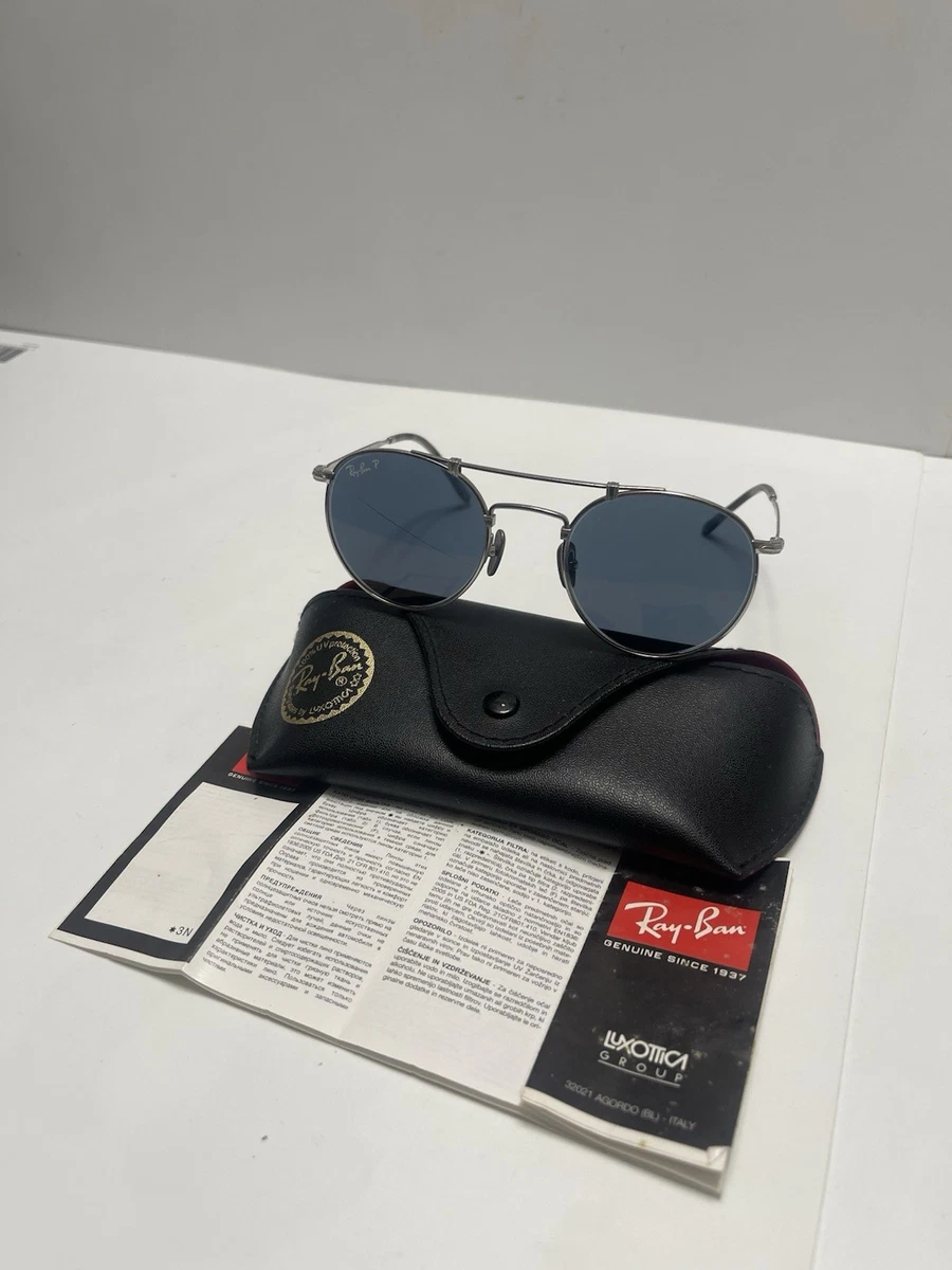 Ray Ban Silver round sunglasses with UV400 protection #sunglasses Ray-Ban RB3547 Oval Metal M (51 - 21) with Blue lenses and  main image 3