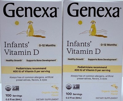 2 - Genexa Infants Vitamin D 400 IU 100 Servings 0.2 fl oz each 9/2027 FRESH!