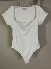 BABATON White Short Sleeve Square Neck Bodysuit L Contour Aritzia