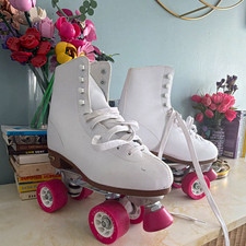 Chicago Skates 8601K White High Top Quad Roller Skates US 9 Pink Wheels