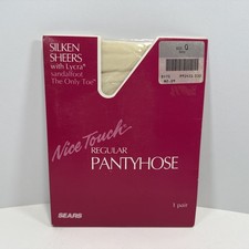 Vtg Sears Nice Touch Silken Sheers Pantyhose Size Q Ivory Sandalfoot Made in USA