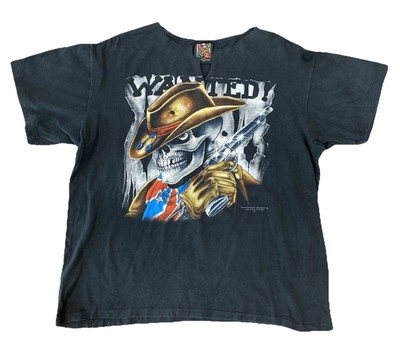 Thrashed Vintage 1990s 3D EMBLEM Harley Davidson Wanted Skull T Shirt Mens Large