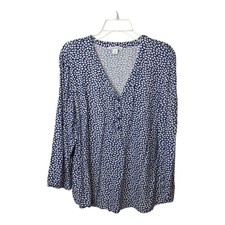 Amazon Essentials Popover Tunic Top Womens XL Blue White Long Sleeve Viscose