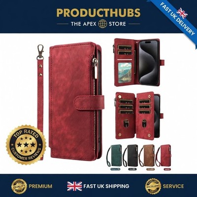 Zip Wallet Case Leder Flip Cover für iPhone 17 15 16 Pro Max 14 13 12 11 XR 8