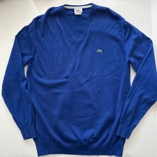 Lacoste V-Neck Sweater Men's Size 6 Navy Blue Cotton Designed in France