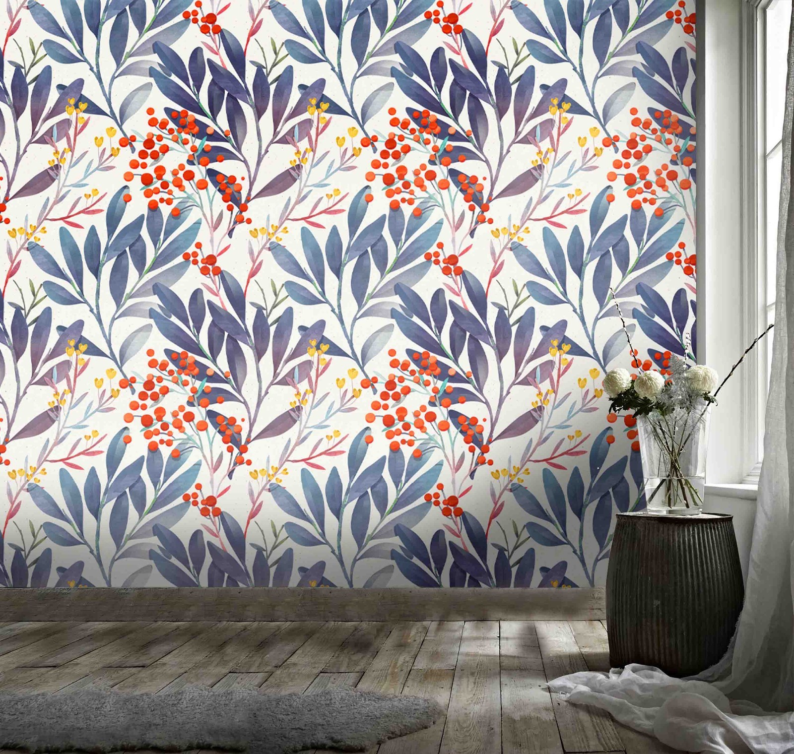 3D Leaves Watercolor Pattern Wall Murals Wallpaper Murals Wall Sticker