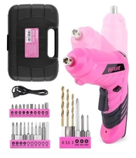 28PCS Pink Power 3.6V Cordless Electric Screwdriver Rechargeable Electronic Mini