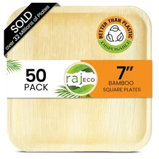 Raj Palm Leaf Plates [50-Pack] 7" Square Plates like Bamboo plates Disposable...