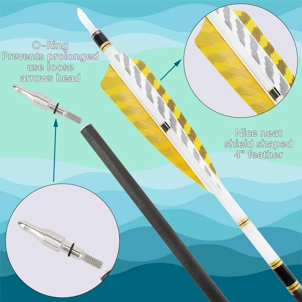 Pure Carbon Arrow 31" Archery Feather SP250-600 Compound Bow Recurve Bow Hunting - Image 3 of 4