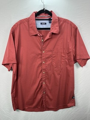 Izod Mens Shirt Sz XL Salmon Button Down Short Sleeve Shirt Cooling Soft Casual