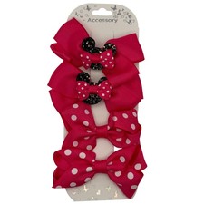 Set of 3 Pink White Polka Dot Hair Bows Clip On Mickey Ears