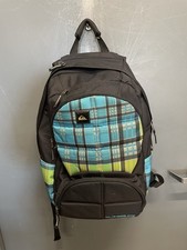 Quiksilver Full-Size Heavy Weather Black Base Blue  Green Plaid Backpack Bag