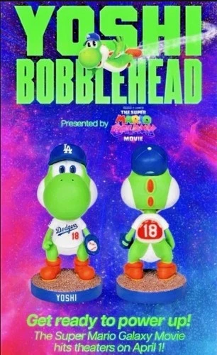 Yoshi Dodgers Bobblehead Super Mario Galaxy Movie Baseball Figure pre order