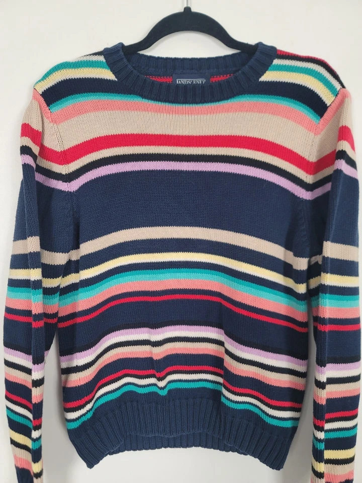 Suéter de mujer Lands’ End 100 % algodón cuello redondo a rayas grande Cottagecore vintage Foto 2 de 4